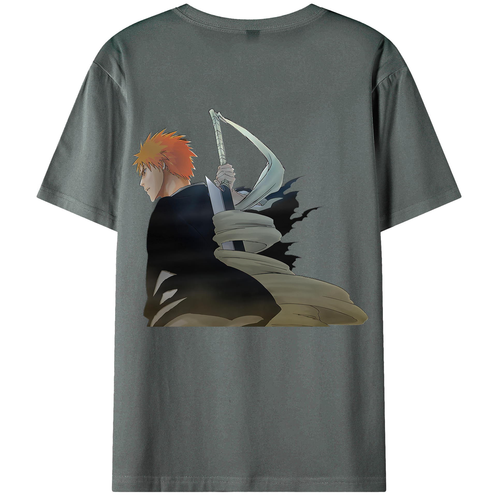 （画像用） ブリーチ 黒崎一護（くろさき いちご）BLEACH Kurosaki Ichigo 綿100％ メンズ半袖Tシャツ（バックプリント） 通気性
